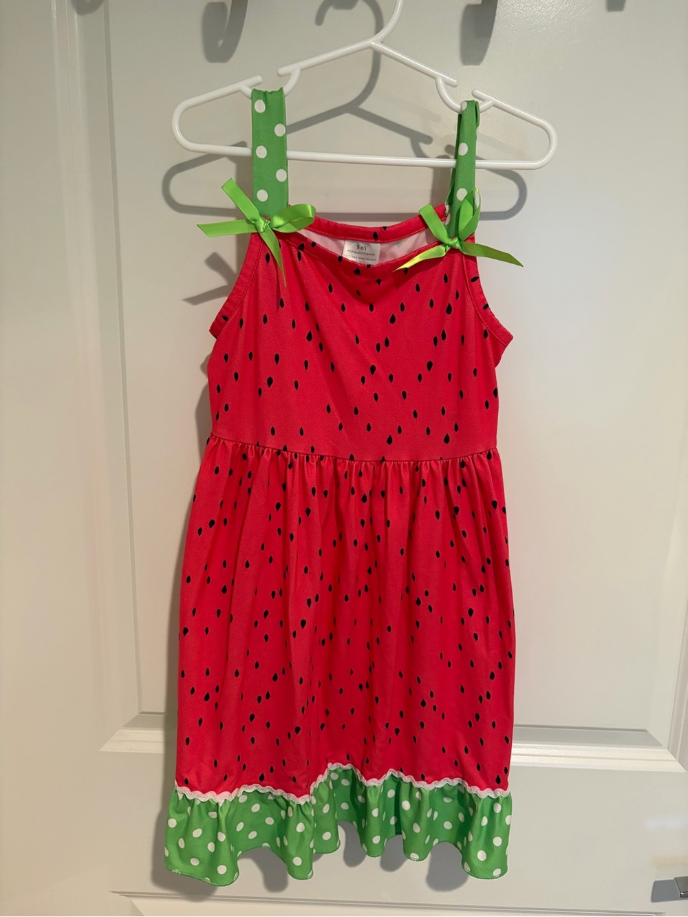Girls Watermelon Print Sundress with Polka Dot Straps